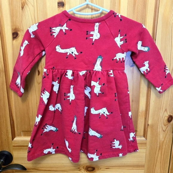 HANNA ANDERSSON RED DRESS FUNNY LLAMA PRINT WINTER HATS TODDLER GIRLS 3T COTTON - Picture 3 of 15